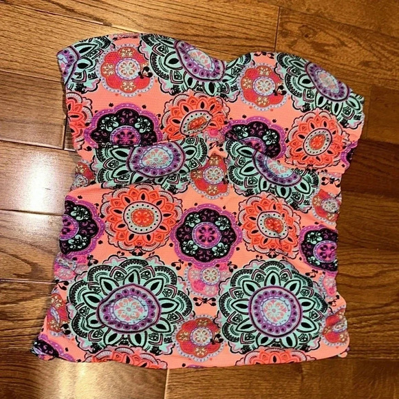 Aqua tropical patterned one  piece swimsuit Sz L - Picture 3 of 9